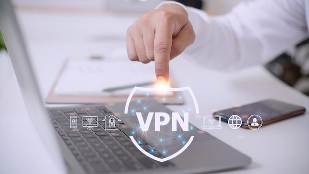 Premium Photo | Vpn secure connection concept person using virtual ...