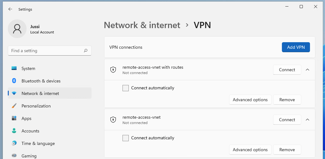 Building a Point-to-Site VPN setup to Azure using Azure AD authentication
