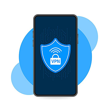 White Background With Vector Illustration Of A Flat Blue Secure Vpn ...