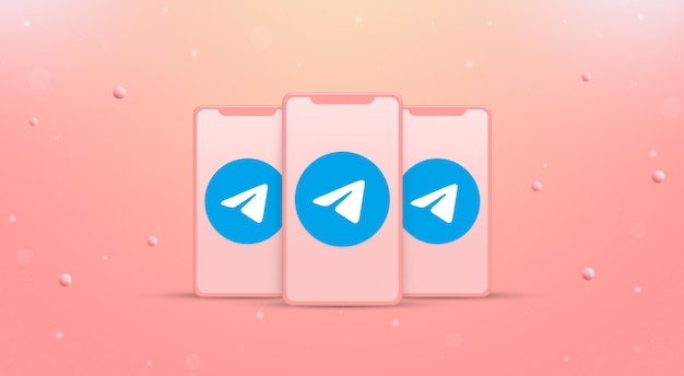 Premium Photo | Three phones with telegram logo on screens 3d